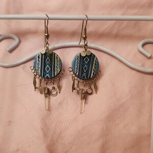 Bohemian Blue and Gold Dangle Earrings